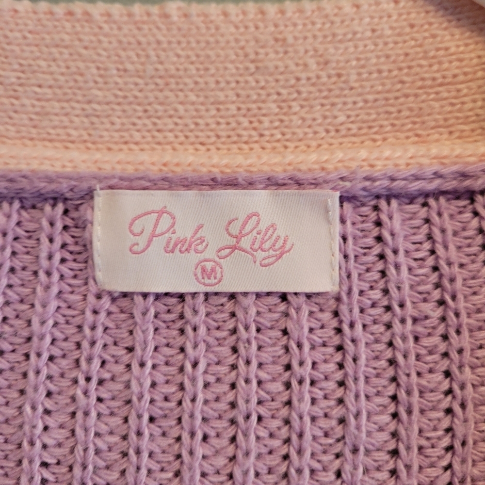 Pink Lily Colorblock Button Sweater Womens Medium Spring Easter Pastel Knit - Picture 7 of 8